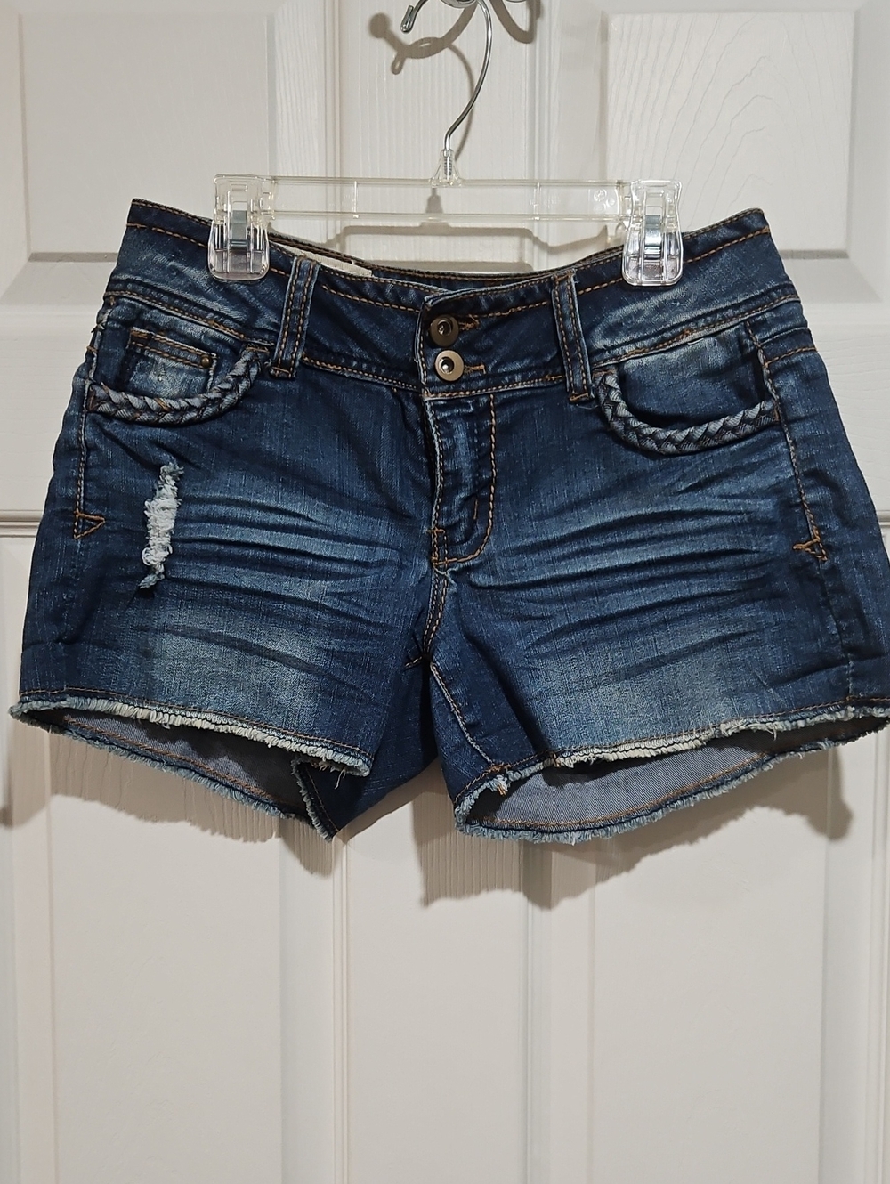 Women’s Dark Blue Denim Shorts with Braided Details